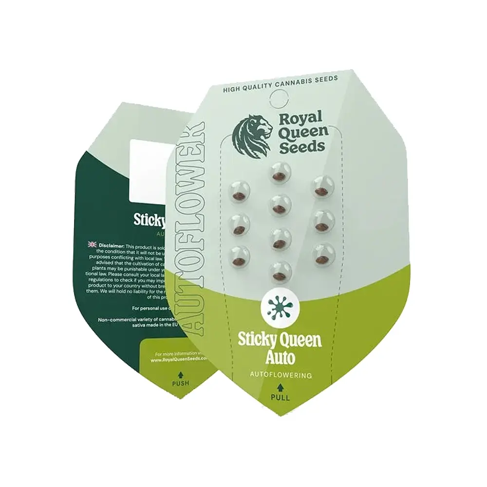 Sticky Queen Auto Verpackung Grüne Royal Queen Seeds Verpackung Sticky Queen Auto mit Samen im Blister