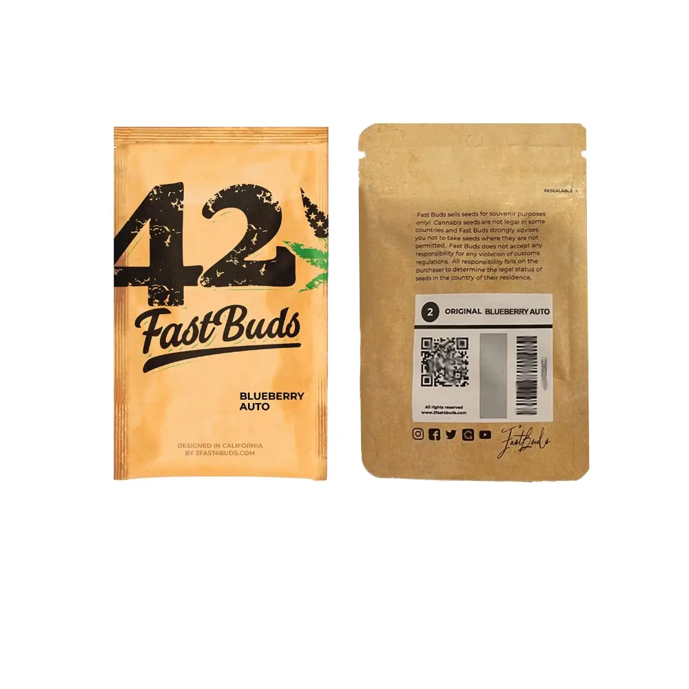 Original Blueberry Auto Verpackung Braune Fast Buds Verpackung Blueberry Auto, Vorder- und Rückseite