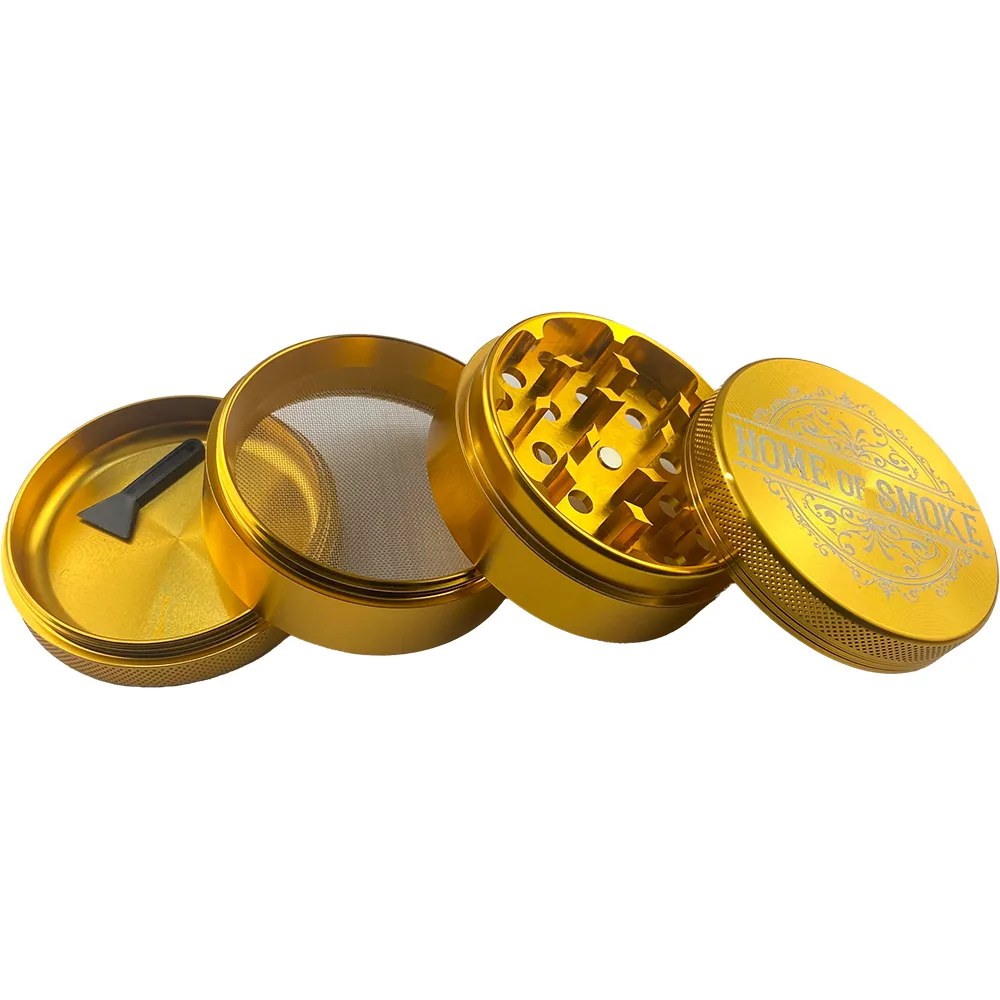 Home of Smoke Aluminium Grinder 4-teilig - Premium Crusher mit Pollensieb | Ø 62,5mm | Gold Home of Smoke Aluminium Grinder 4-teilig - Premium Crusher mit Pollensieb | Ø 62,5mm | Gold