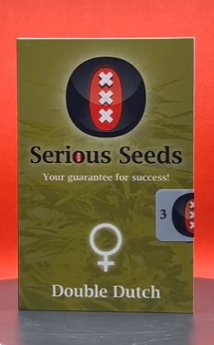 Double Dutch Verpackung Serious Seeds Verpackung Double Dutch vor rotem Hintergrund