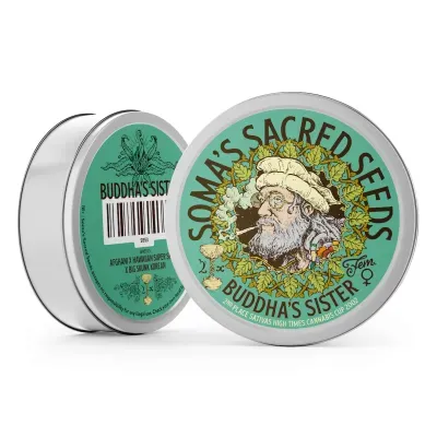 Buddhas Sister Verpackung Metalldose Somas Sacred Seeds mit der Sorte Buddhas Sister