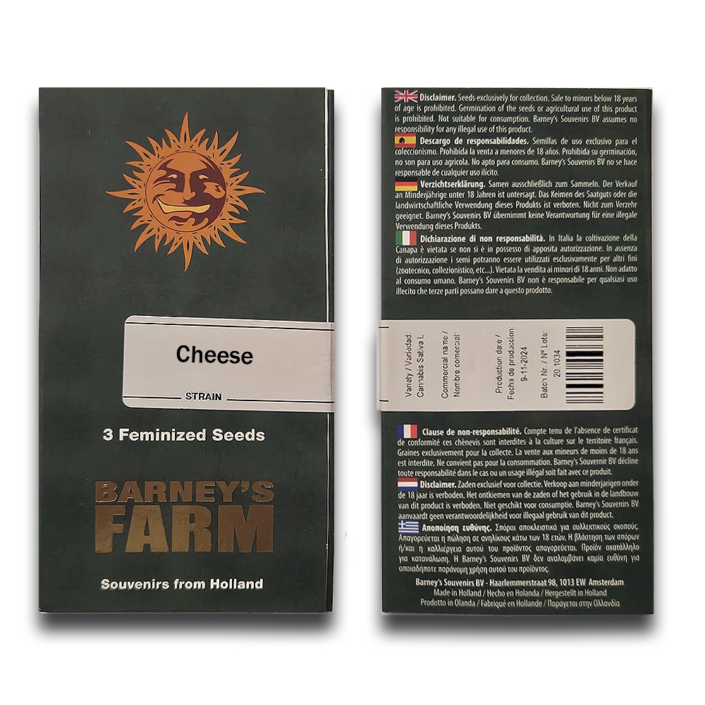 Cheese Verpackung Barneys Farm Verpackung Cheese, Vorder- und Rückseite
