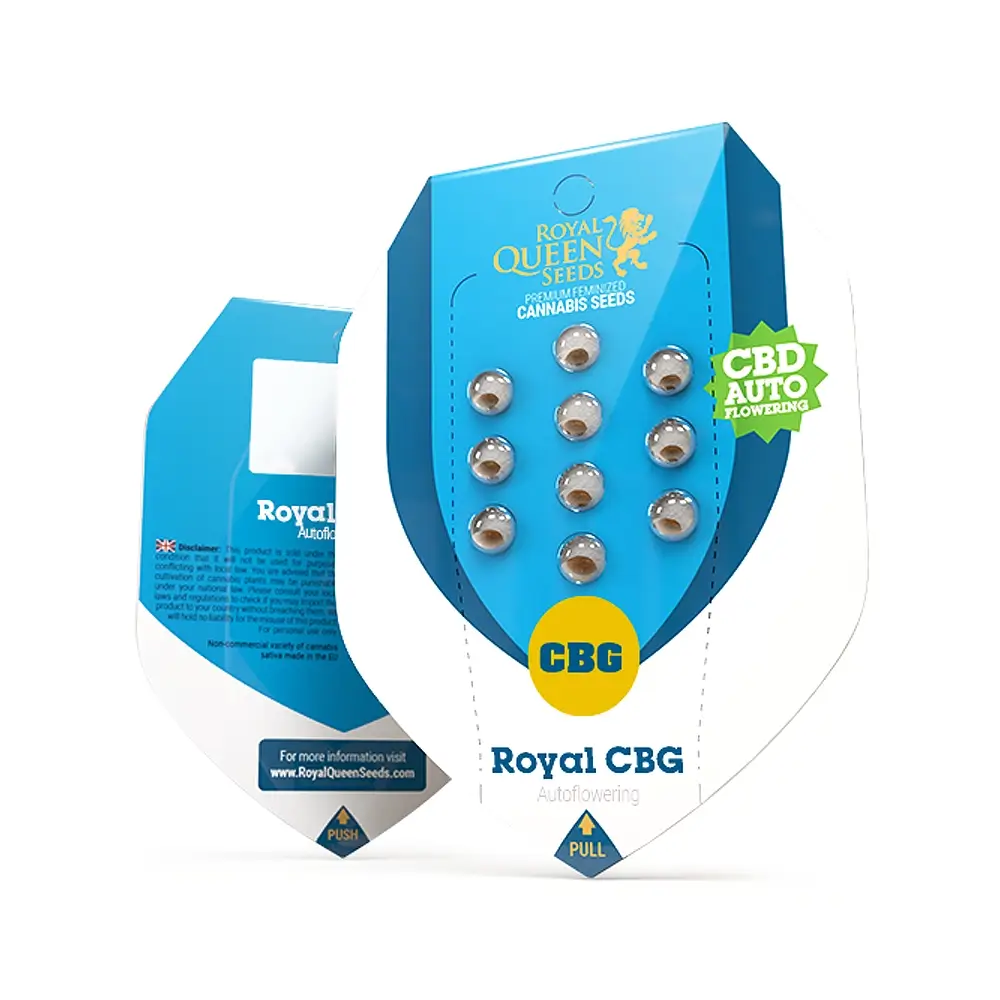 Royal CBG Automatic Verpackung Blaue Royal Queen Seeds Verpackung Royal CBG Automatic mit Samen im Blister
