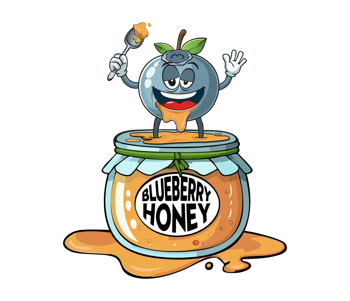 Blueberry Honey Illustration Blueberry Honey Sorten-Illustration mit Honigtopf und Blaubeere