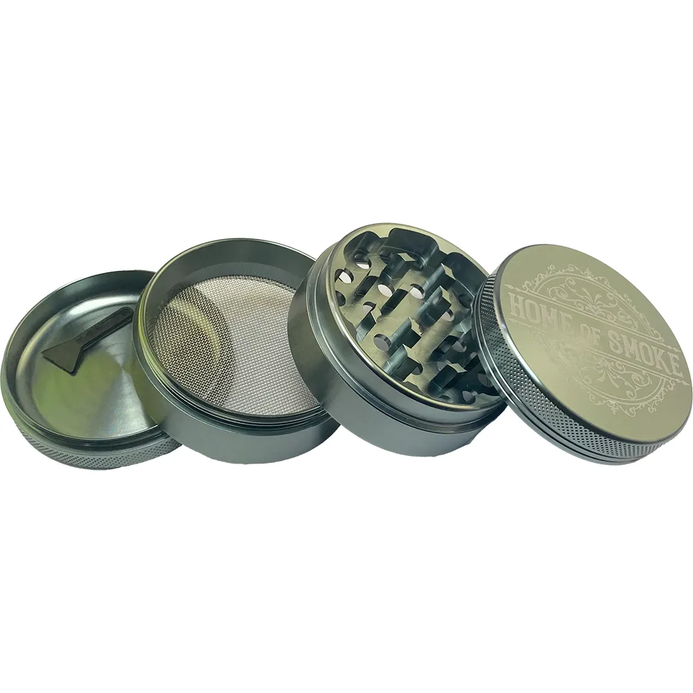 Home of Smoke Aluminium Grinder 4-teilig - Premium Crusher mit Pollensieb | Ø 62,5mm | Grau Cludi-Alugrinder-vierteilig-grau-60mm