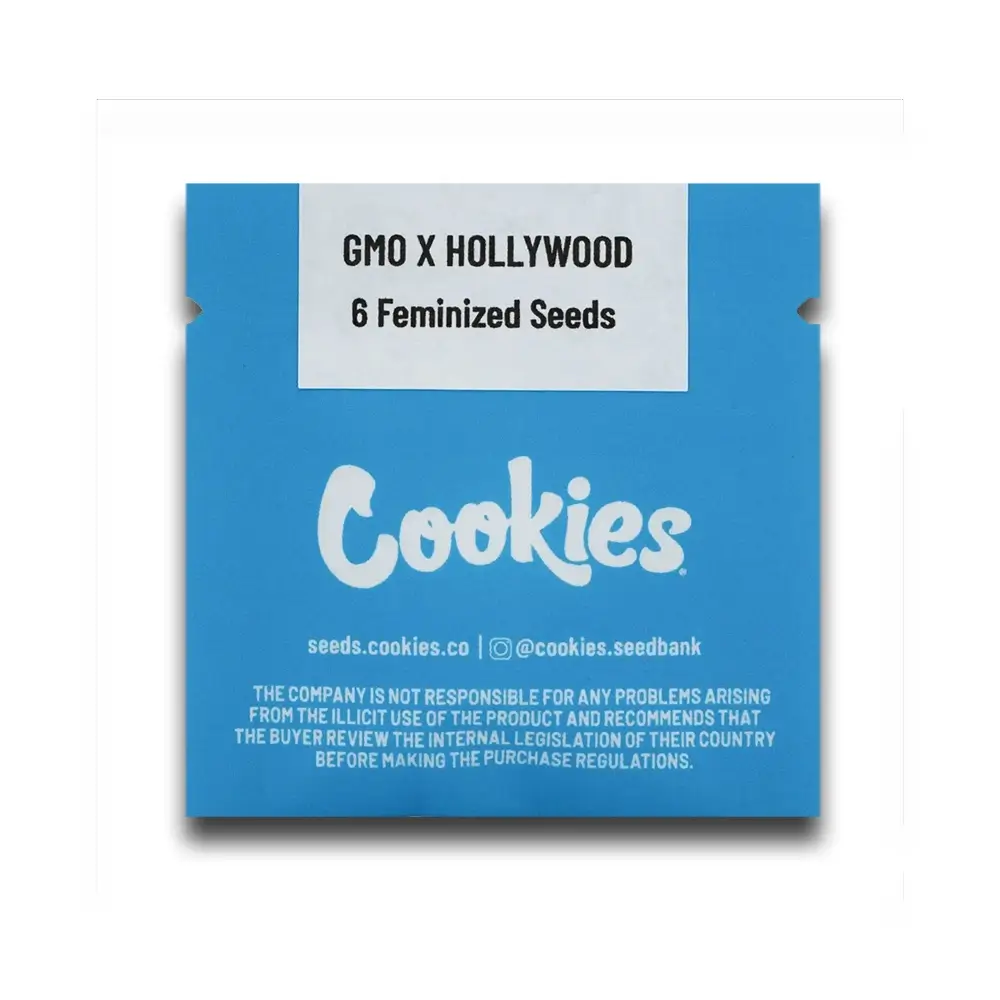 GMO x Hollywood Verpackung Blaue Cookies Verpackung GMO x Hollywood mit 6 feminisierten Samen