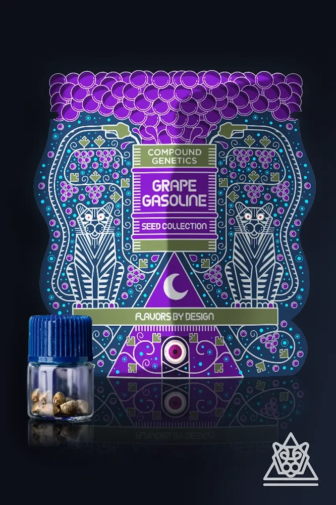 Cellar Stash Verpackung Violette Compound Genetics Verpackung mit Samenfläschchen