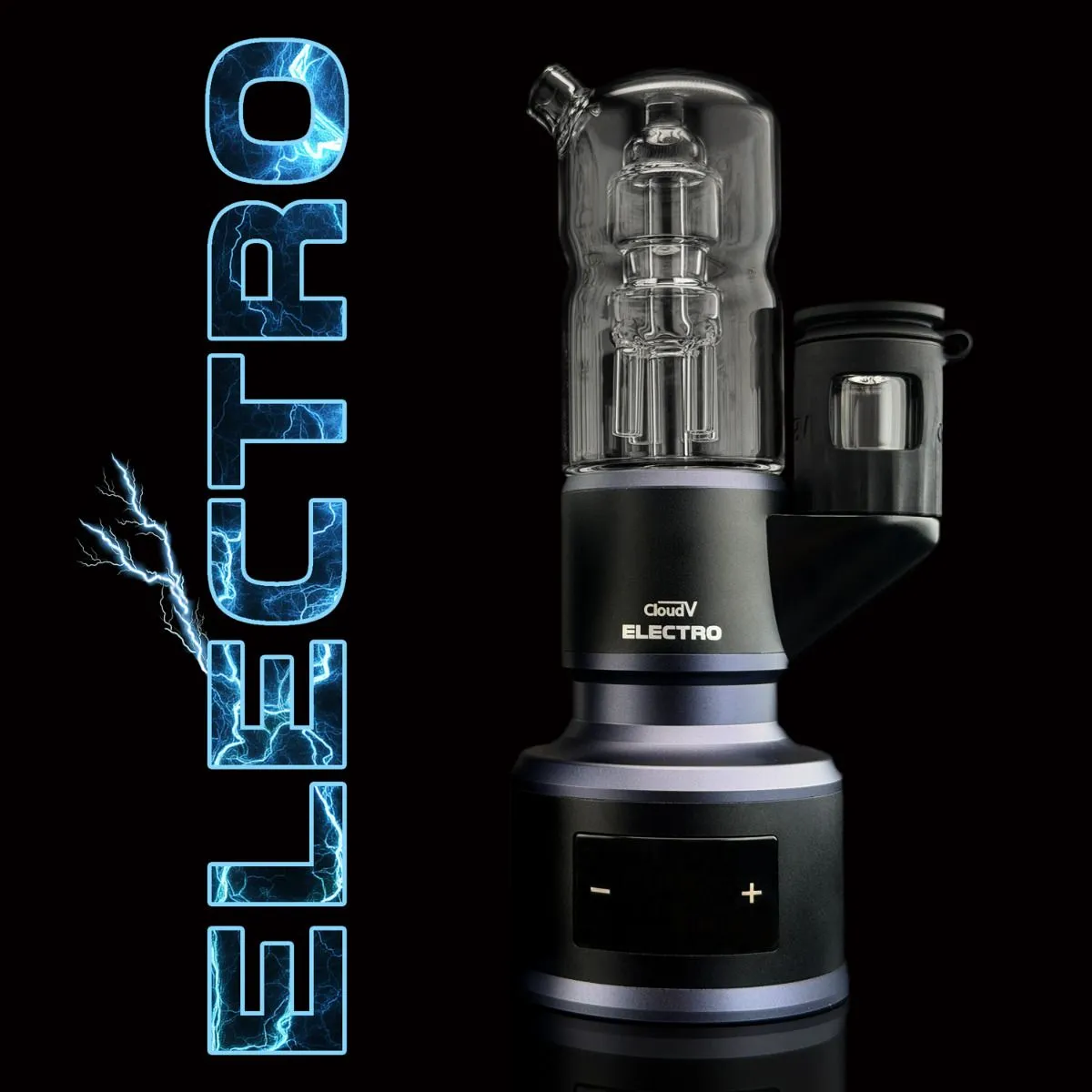 Cloud V Electro Dab Rig Cloud V Electro Dab Rig mit Glasaufsatz vor blauem Schriftzug