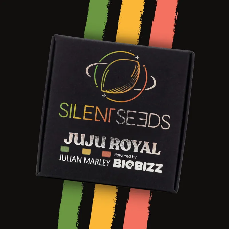 Jamaican Sunset Verpackung Schwarze Silent Seeds Verpackung JuJu Royal by Julian Marley